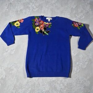 Vintage Victoria Harbour sequin beaded jeweled floral sweater Small
